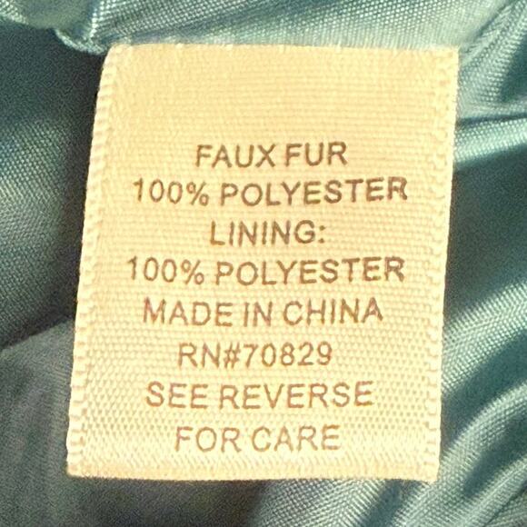 Outer Edge emerald green faux fur coat zip front hooded pockets women’s size L - Picture 4 of 4